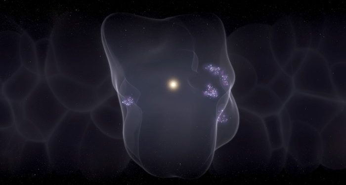 The solar system shines in the middle of a distinctly empty region of space The solar system shines in the middle of a distinctly empty region of space