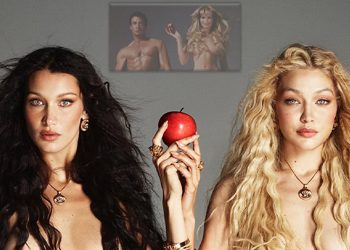 Naked Sisters Hadid with Claudia Schiffer’s cult image – Versace Spring Photo Session